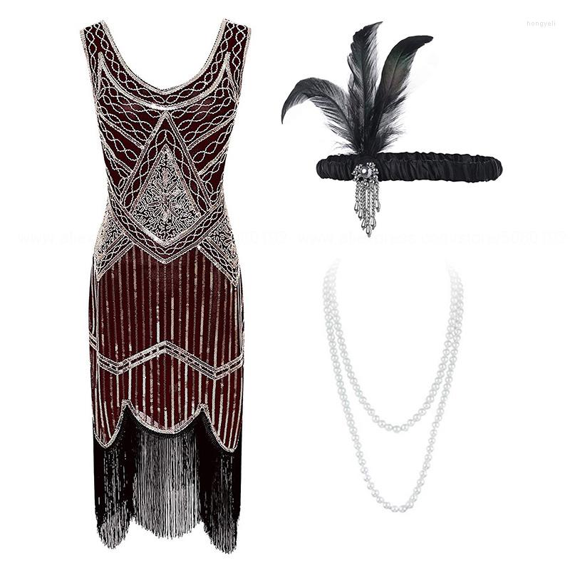 

Casual Dresses 1920s Gatsby Sequin Beaded Vintage Fringed Paisley Flapper Black Gold Dress With 20sArt Deco Accessories Set Plus Size XS, Apricot dress