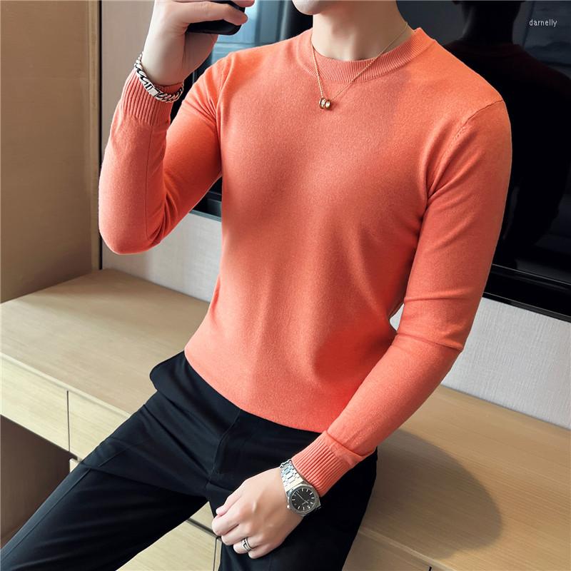 

Men's Sweaters High Class Luxury Solid Color Round Neck Sweater Men's Autumn And Winter Fashion Casual Warm Fitting Knitted Pullover Top, Black
