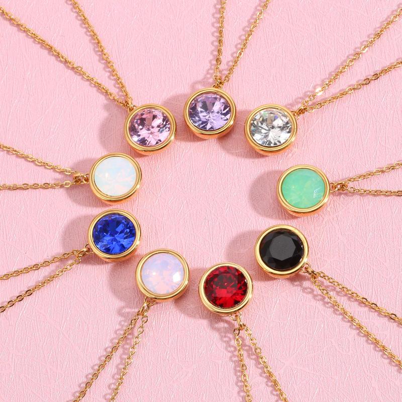 

Pendant Necklaces Stainless Steel Round Zircon Necklace For Women Gold Silver Color Choker Fashion Jewelry Accessories