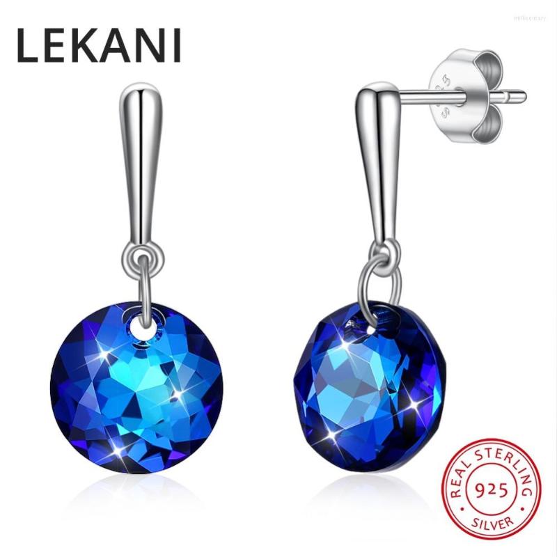 

Dangle Earrings LEKANI Crystals From Austria Round Drop S925 Sterling Silver Blue Colorful Piercing For Women Friends Fine Jewelry