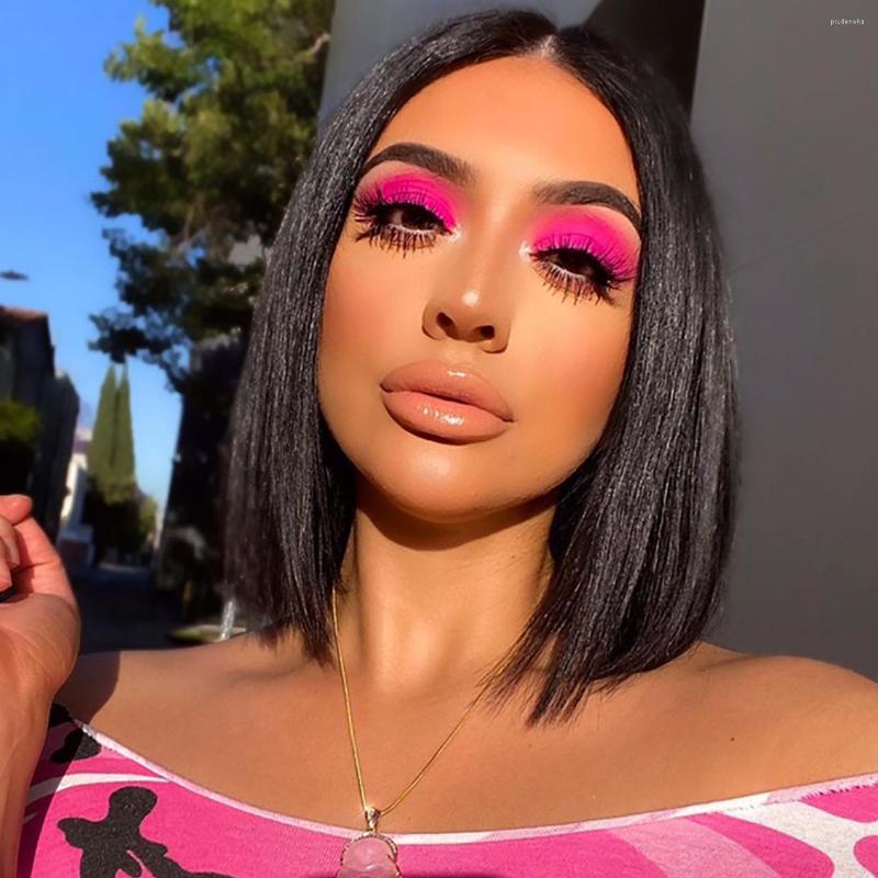 

Straight Short Bob Wig Human Hair 4x4 Lace Front Wigs Brazilian Virgin For Black Women, Picture shown