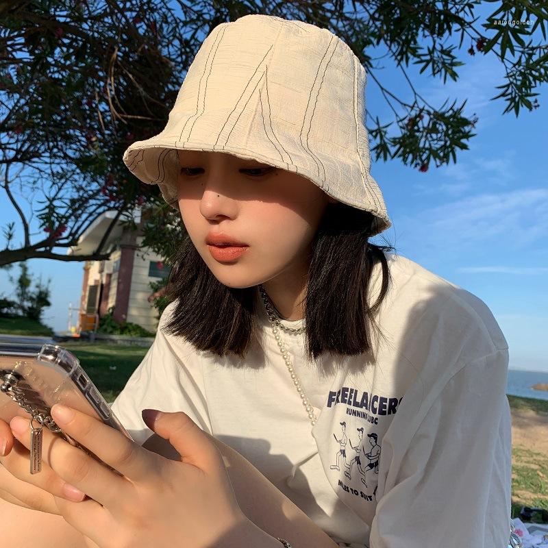 

Berets Fisherman Hat For Women Thin Section Fashion All-Match Summer Breathable Design Bucket Hats Soft Solid Color Pleated Style, Orange