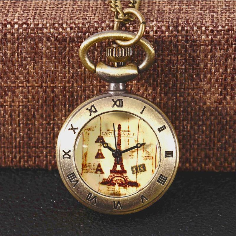 

Pocket Watches 6100Copper Transparent Creative Retro Yellow Paris Tower Large Watch, Beronze