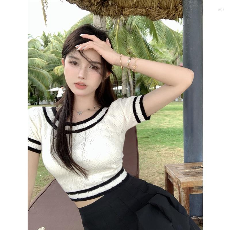 

Women's Polos Thin Hollow Knitted Sweater Women's Korean Style Design Simple Niche Casual Top Women, White