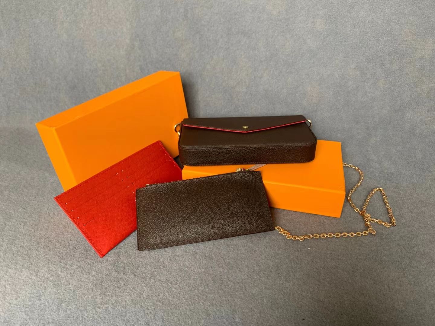 

dicky0750 Leather clutch handbags for women Evening Bags fashion chain purse lady shoulder handbag presbyopic crossbody mini messenger bag card holder wholesale, Brown flower-red