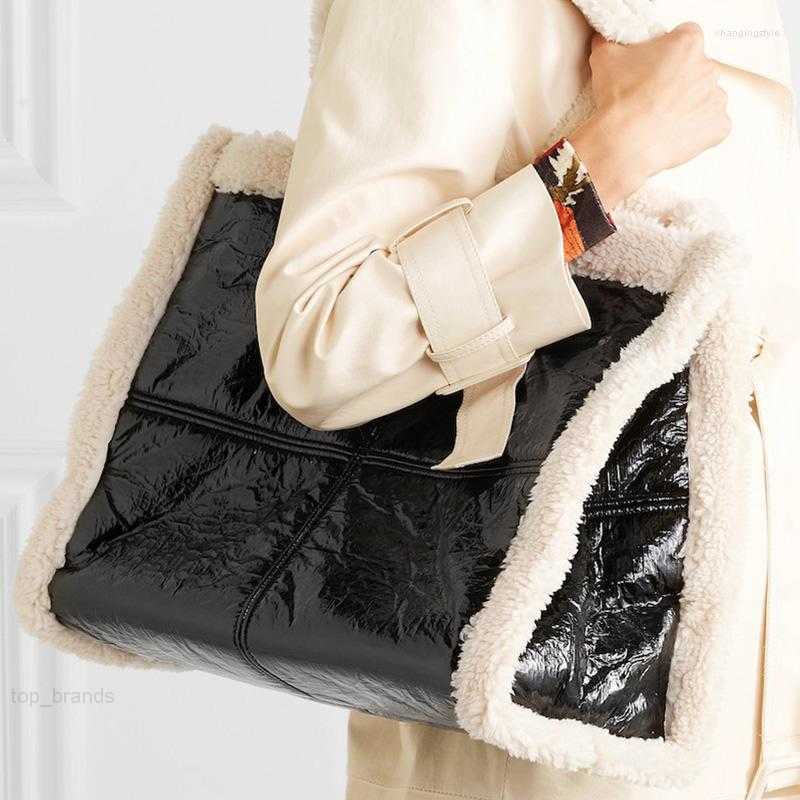 Evening Bags Ladies Handbag Luxury Leather Shoulder Bag Large Capacity Bucket Wallet Winter Fashion Lamb Wool Pu Patchwork Designer case
