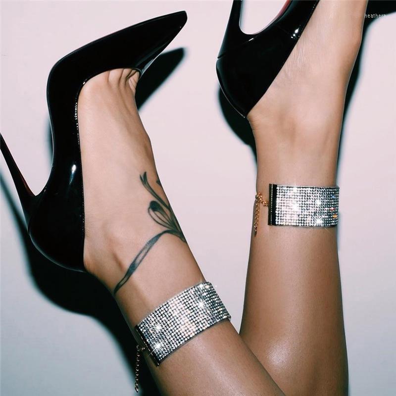 

Anklets Glitter Rhinestone Fashion INS Celeb Cocktail Party Solid Color Ankle Wide Chain Jewelry Nightclub Ties Accessories