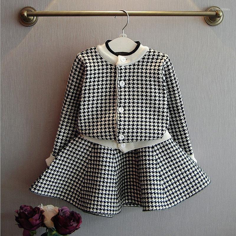 

Clothing Sets IYEAL Girls Skirt Fashion Kids Baby Long Sleeve Plaid Sweater 2pcs Knitwear Children Clothes For 3-7Y, Black