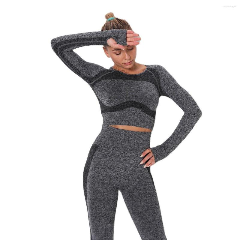 

Active Sets Seamless Leggings Women Fitness Yoga Ropa Deportiva Mujer Gym Clothing Track Suit High Waist Pants Long Sleeve Workout Set, Dark gray