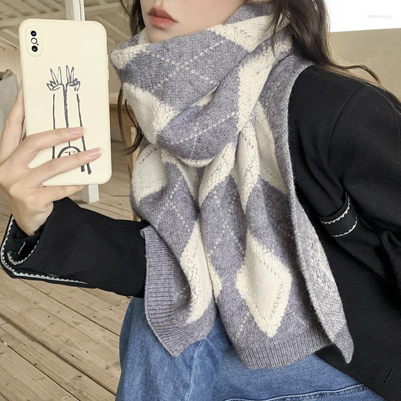 

Scarves Korean Style Warm Cashmere Scarf For Women Design Solid Woolen Yarn Bandana Lady Long Skinny Neckerchief Knitted Scarfs Foulard