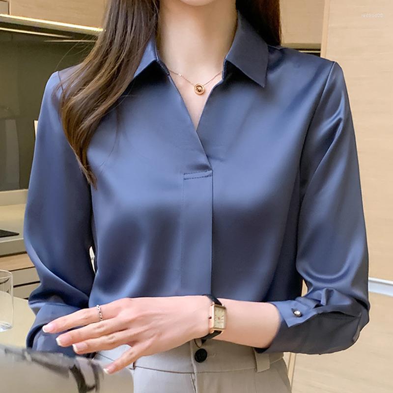 

Women' Blouses Long Sleeve Blouse Women Blusas Mujer De Moda 2023 Chiffon Shirt Turn Down Collar Office Tops Blusa E235, Blue