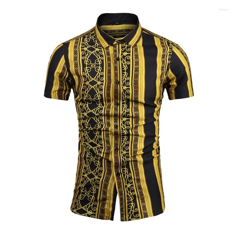 

Men's Casual Shirts Men Hawaiian Shirt Printing Loose Cotton Short Sleeve Stand Collar Vintage Breathable Tops Ethnic Style 2023, 9815