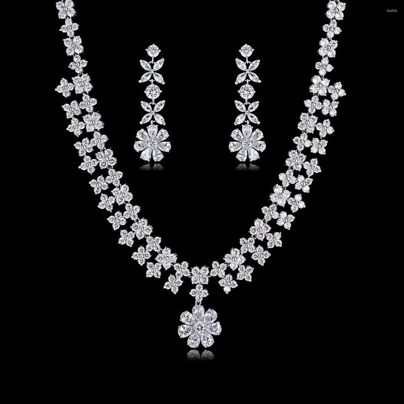 

Necklace Earrings Set Romantic Crystal CZ Cubic Zirconia Bridal Wedding Drop Earring For Women Accessories CN10013, Picture shown