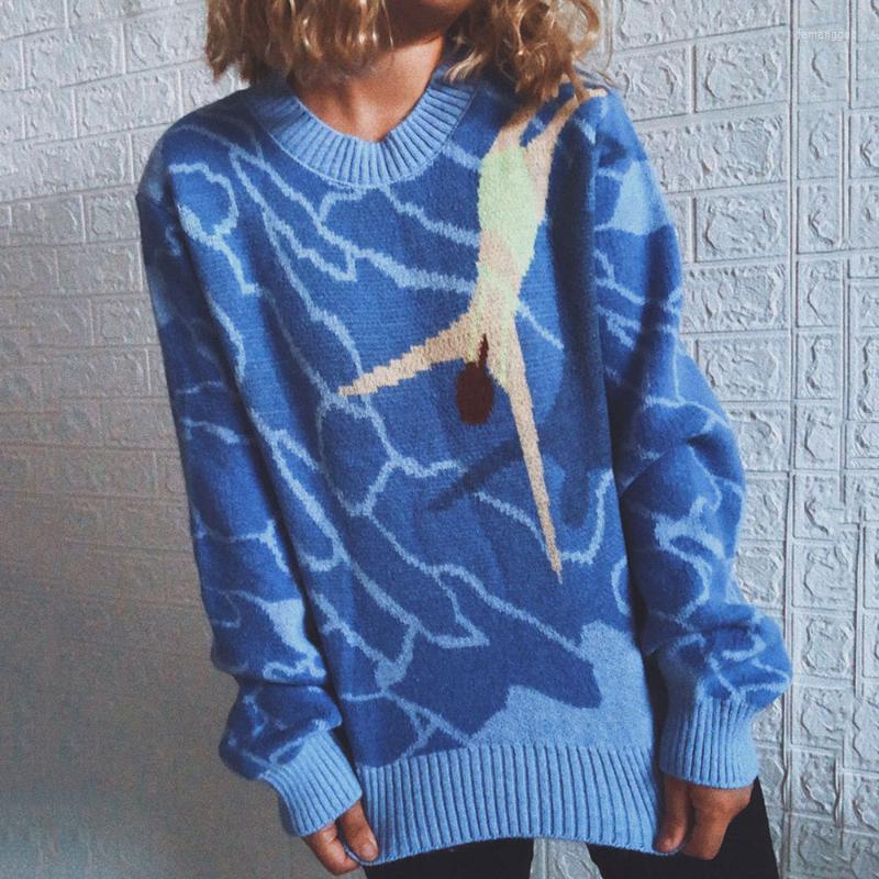 

Women' Sweaters Women' 2023 Autumn Sweater Pullover Fashion Simple Street Ocean Diving Print Loose Warm Round Neck Long Sleeve Top, Blue