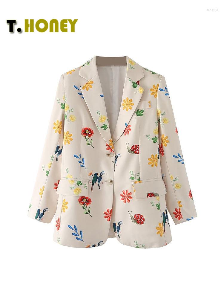 

Women' Suits TELLHONEY Women Fashion Print Notched Collar Single Breasted With Pockets Blazer Jackets Female Long Sleeves Loose Outfits, Picture shown