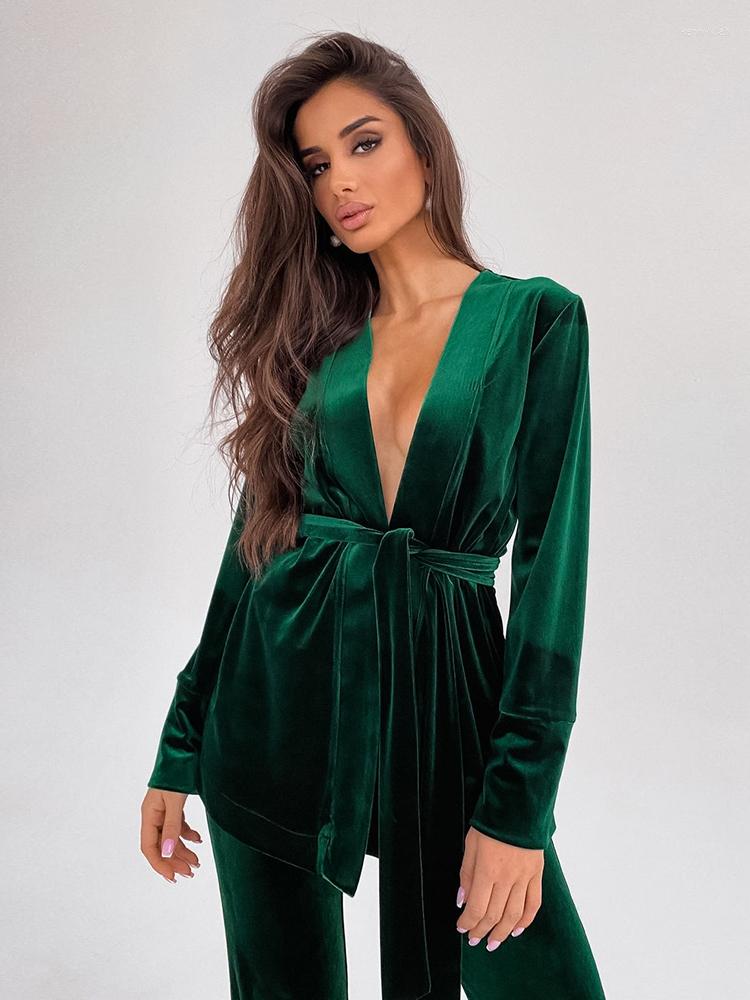 

Women' Sleepwear Tulin Fashion Velour Women' Nightgown Solid Trouser Suits Velvet Bathrobe For Women Nightwear Warm Robes Set Woman 2, Green