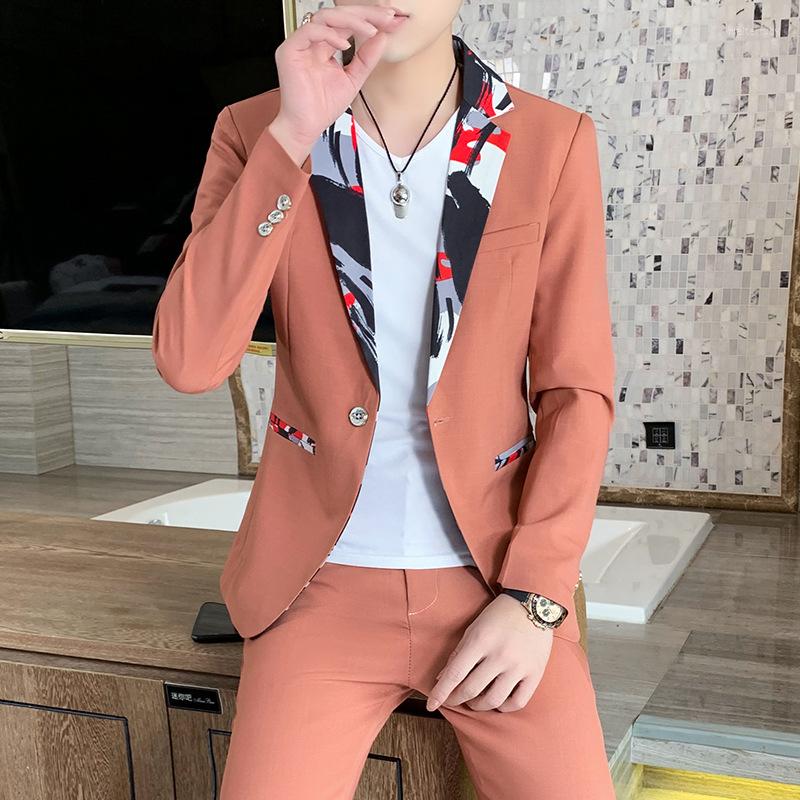 

Men's Suits 2023 Men's Multicolor Printing Suit Youth Slim Groom Wedding Two Pieces, White