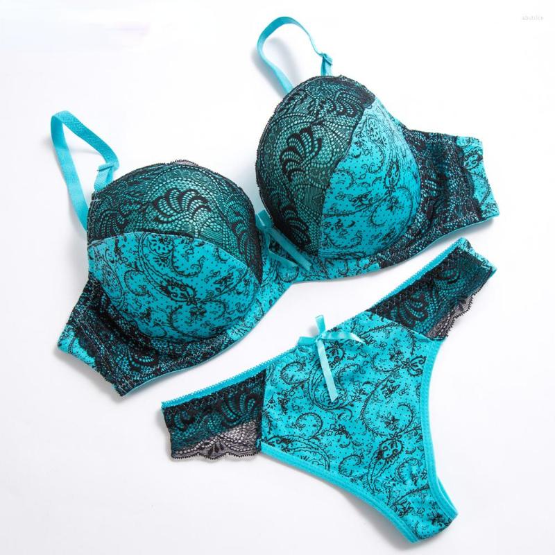 

Bras Sets Sexy Thong Lace Push Up Bra Set Lingerie Women Underwear Intimates Embroidery Floral Black White Big Size Brief, Wt