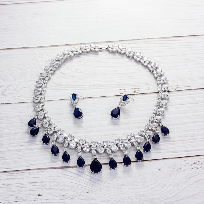 

Necklace Earrings Set Gorgeous Crystal CZ Zircon Dangle Bridal Wedding Earring Sets For Women Party Prom Jewelry Accessories CN10011, Picture shown
