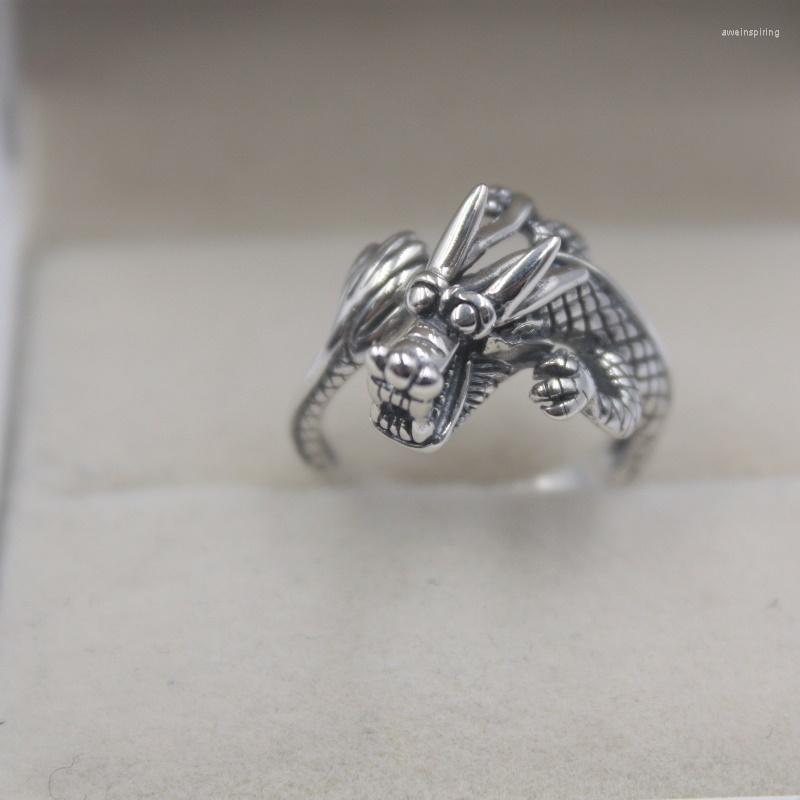 

Cluster Rings Fine S925 Sterling Silver Ring Women Men Luck Bless Dragon Band 15mmW US5-9