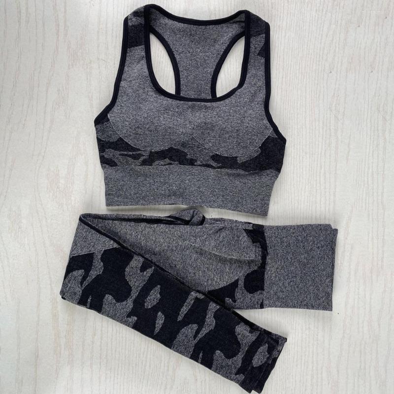 

Active Sets Two Piece Sport Set Women Camo Seamless Yoga Gym Clothing Fitness Tracksuit Sports Bra Leggings Sportswear, Black yoga set