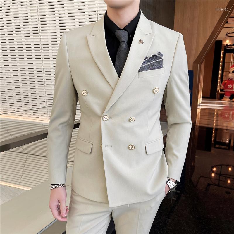 

Men's Suits Crocodile Brand Mens Solid Color Slim Suit Men's Three-piece Formal Korean Version Man And Groom Wedding Dress, Sky blue