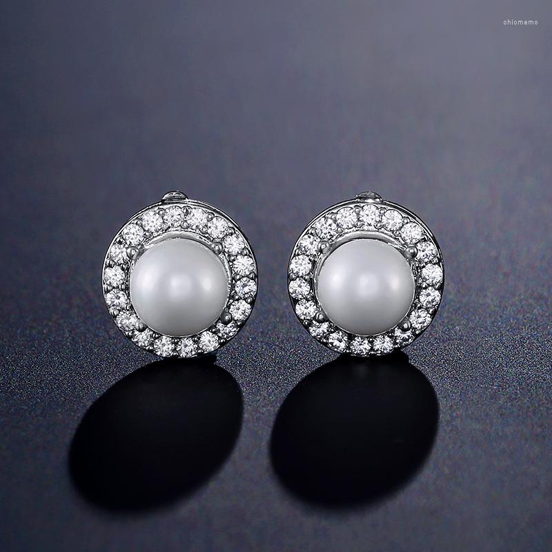 

Stud Earrings Korean Style Cute Imitation Pearl For Womens Elegant Silver Color Cubic Zirconia Earring Fashion Wedding Jewelry