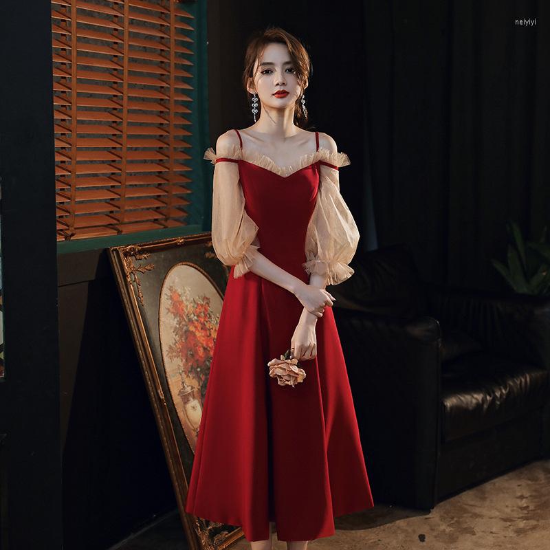 

Ethnic Clothing Temperament Dresses Vintage Red Elegant Bride Wedding Party Dress Toast Vestidos De Festa