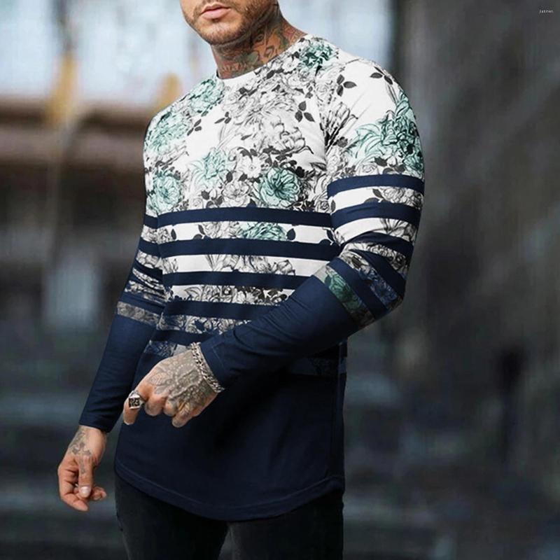 

Men's T Shirts KANCOOLD 2023 Autumn Slim Casual O Neck Flowers Printed Long Sleeve Hawaii T-shirt Top Blouse Daily Mens Clothing, Black