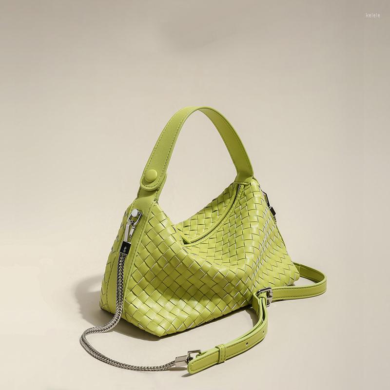 

Evening Bags 2023 Delicate Chain Knit Ladies Tote Bag For Women Soft Leather Shoulder Designer Handbag Small Beach Clutch, Green