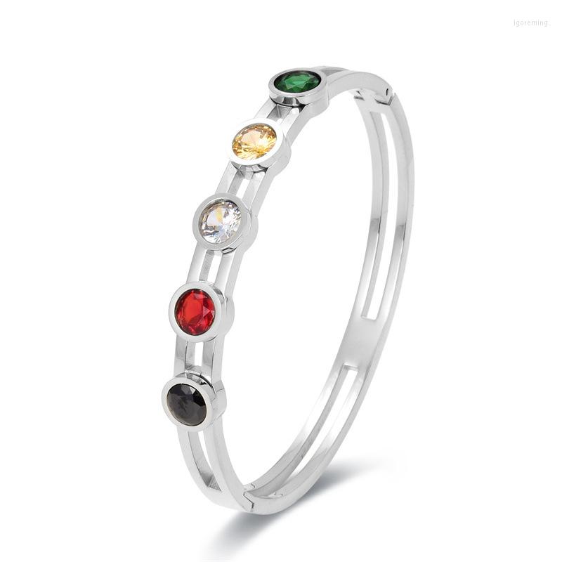 

Bangle Hollow Out Double Row Color Brick Stainless Steel Bracelets Simple Elegant Wish French Bangles For Women Wedding Party Gifts