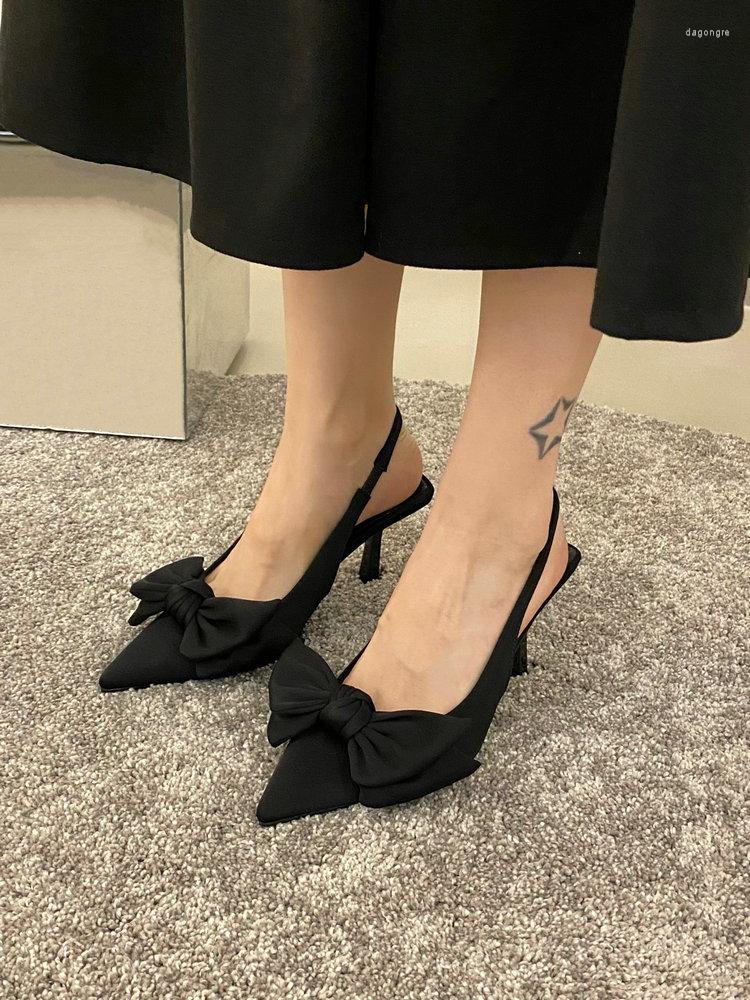 

Sandals French High-Heeled Niche Baotou Bow Fairy Shoes 2023 Summer Stiletto Pointed, Black