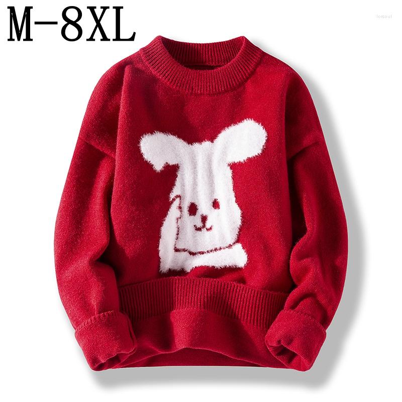 

Men's Sweaters 8XL 7XL 6XL Fall Winter Fashion Print Mens Pullovers High End Loose Cashmere Sweater Men Soft Warm Pull Homme 2023, Red 1202