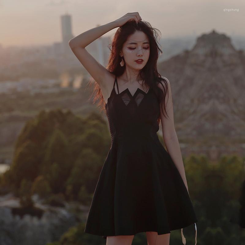 

Casual Dresses High End Good Quality Vintage Bling Sexy Dress Women Summer Hepburn Style Temperament Black Suspender Vestido Cotton, Coat only