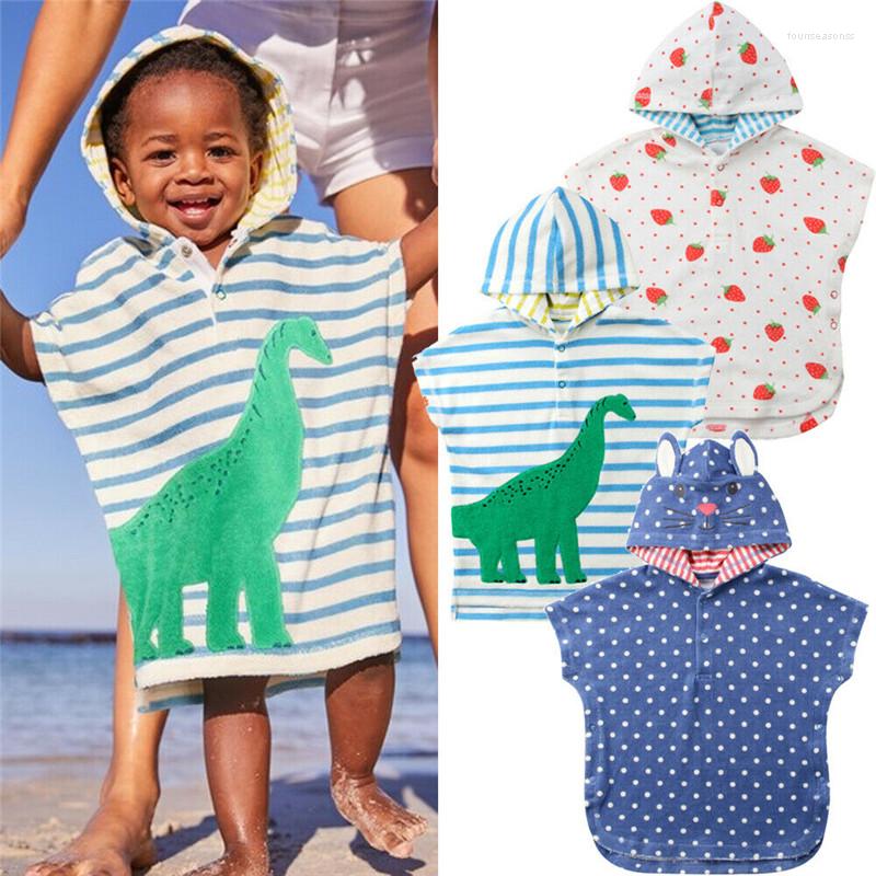 

Rompers Summer Kids Baby Unisex Cartoon Beach Robes Bathrobe Pattern Short Sleeve Hooded Bath Towel Swim Clothes 1-6Y