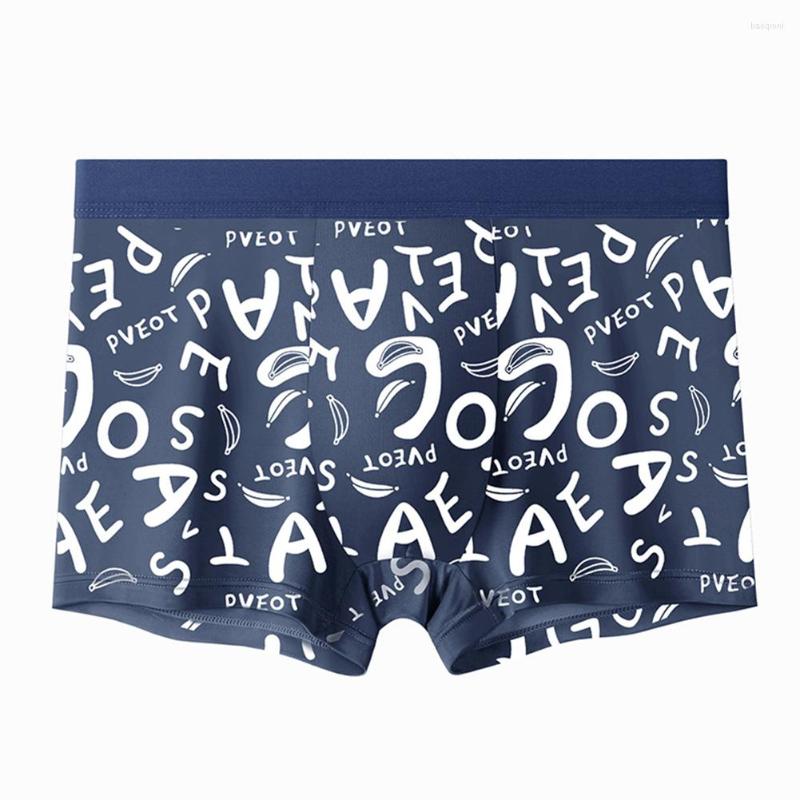 

Underpants Seamless Boxer Briefs Men Breathable Bulge Pouch Panties Man Soft Smooth Underwear Printed Shorts Knickers, Navy