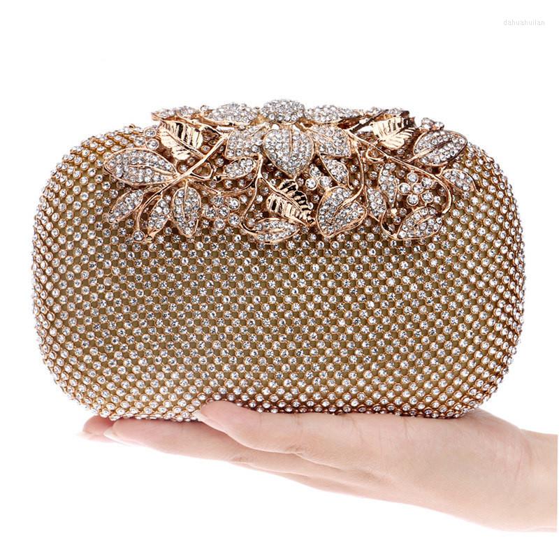 

Evening Bags Women Crystal Flower Bag Clutches Wedding Party Nightclub Dinner Prom Purse Rhinestones Handbags, Black