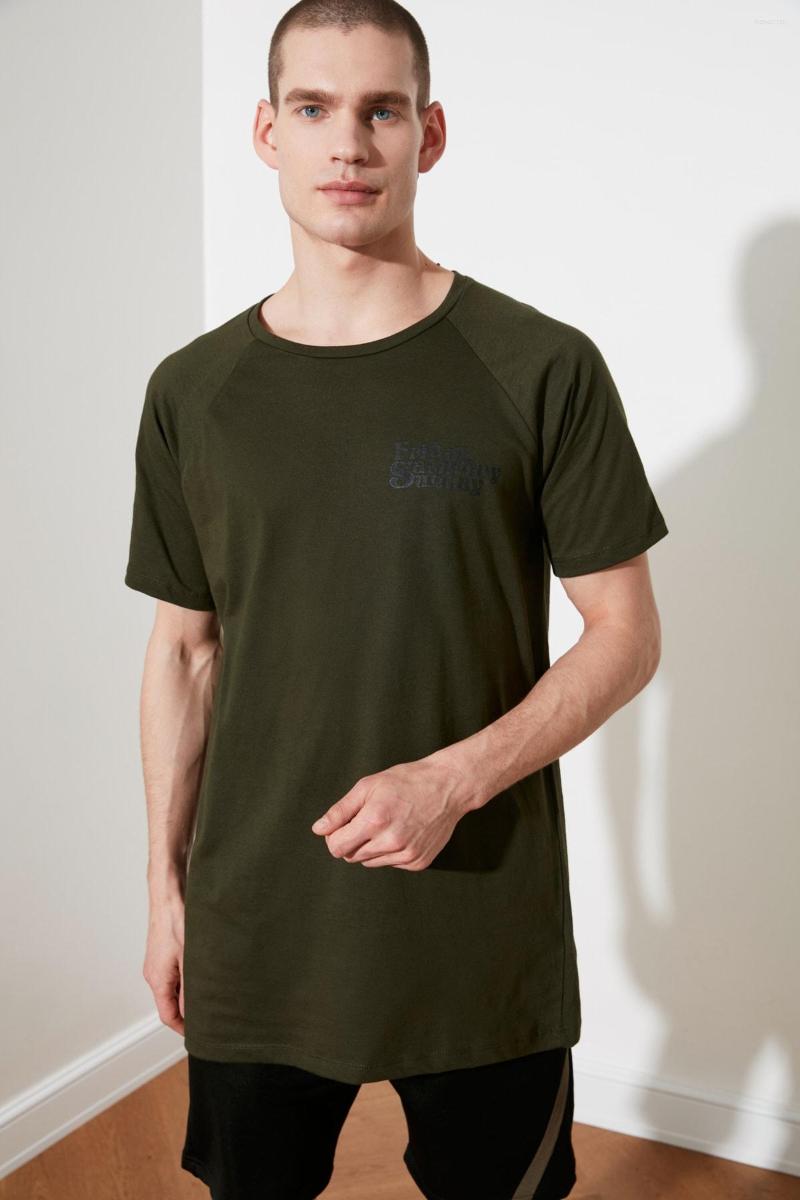 

Men' T Shirts Trendyol Male Long Fit Cycling Neck Short-Sleeve T-Shirt TMNSS21TS1056, Khaki