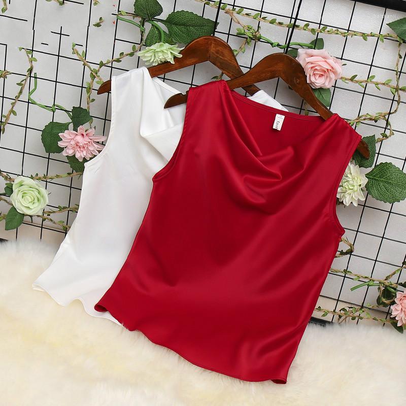 

Women' Blouses Sexy Women Sleeveless Satin Tops Office Lady No Sleeve Silk Tanks Shirts, White