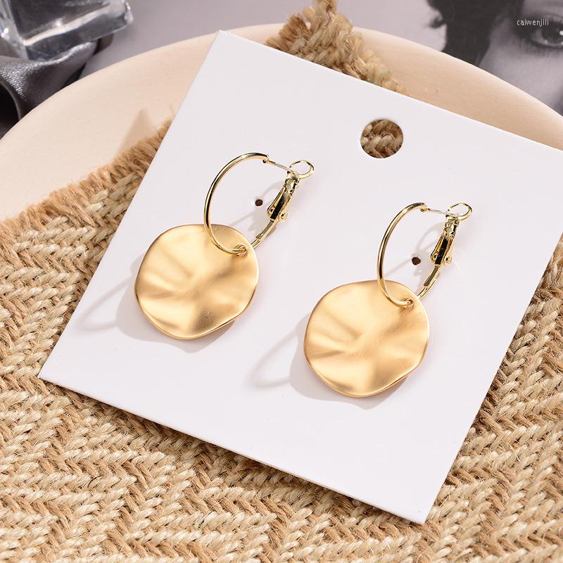 

Dangle Earrings Round Shaped Golden Simple Metal Vintage For Women 2023 Korean Fashion Jewelry Girls Earring
