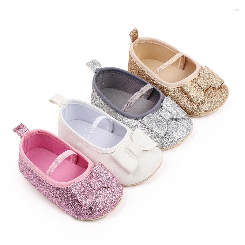 

First Walkers Baby Girls Princess Sequins Shoes Bow-knot PU Leather Anti-skip Indoor Soft Sole For Toddlers Infants, White