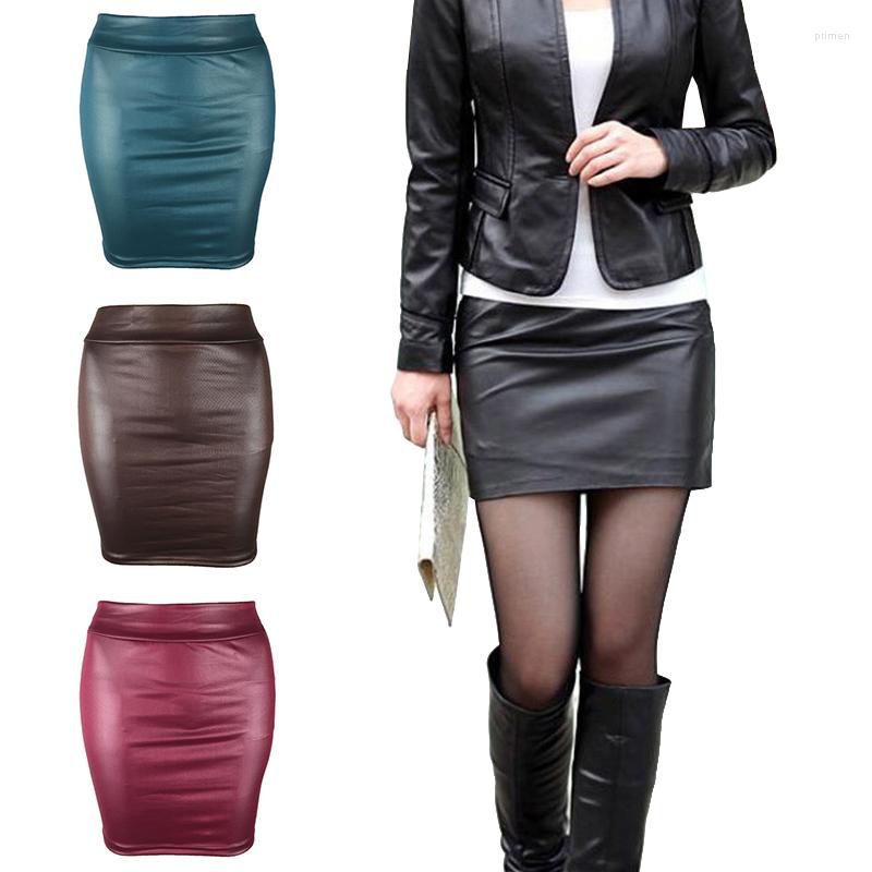 

Skirts MOONBIFFY 4 Season Women PU Leather Bodycon Slim Short Mini Pencil Skirt Ladies Office Solid Color Sexy Clothing, 03