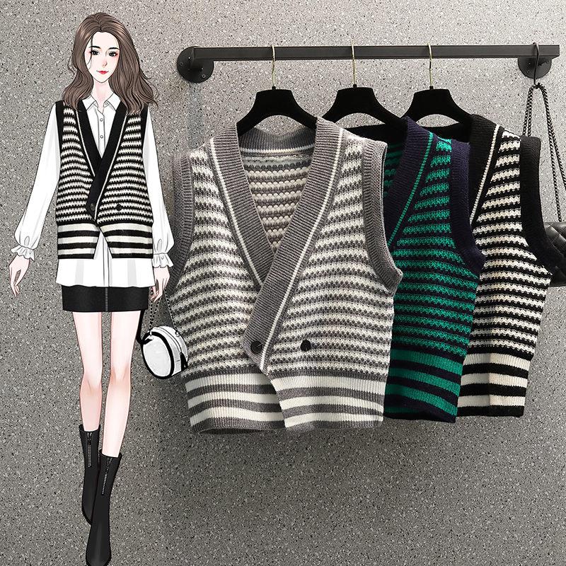 

Women's Vests Large Size Women's Wear Spring And Autumn 2023 Fashion Slim Versatile Stripe Knitted Vest Female Korean Sweater Waistcoat, Black
