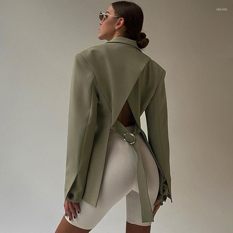 

Women' Jackets Office Ladies 2023 Autumn Winter Oversized Blazers Jacket Women Backless Loose Fashion Open Single Breasted Blouses, Green