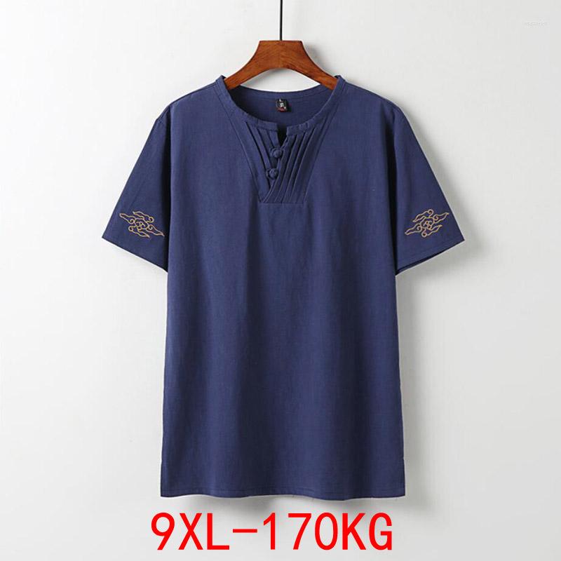 

Men's T Shirts Men Large Size Clothing Linen Chinese Style Summer V-neck Big Short Sleeve T-shirt Male Tee Tops Plus 7XL 8XL 9XL 170KG, Black
