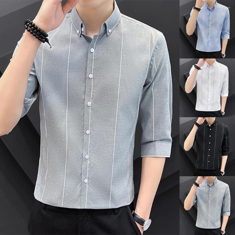 

Men's Casual Shirts Summer Short Sleeve Striped Men's Fashion Youth Lapel Button, Black