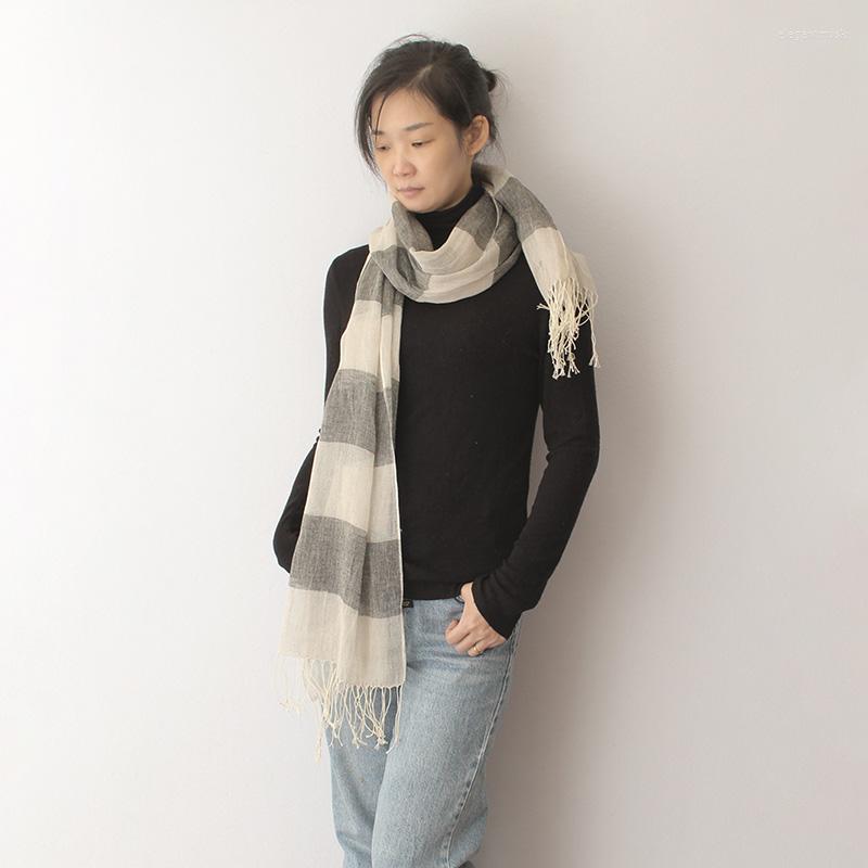 

Scarves Pure Linen Scarf For Women Stripe Print Thin Light Cotton With Tassel Lady Fashion Shawl Wraps 180 65 Cm