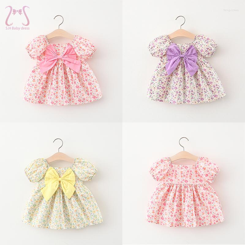 

Girl Dresses Sweet Floral Baby Dress Summer Short Sleeve Bow Infant Children Clothes Fashion Toddler Kids Costume 0 To 3 Years, Pink
