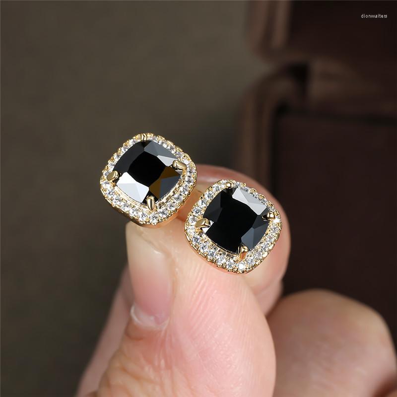 

Stud Earrings Cute Square Black Stone Vintage Fashion Gold/Black/Rose Gold/Silver Color For Women Wedding Jewelry Gifts