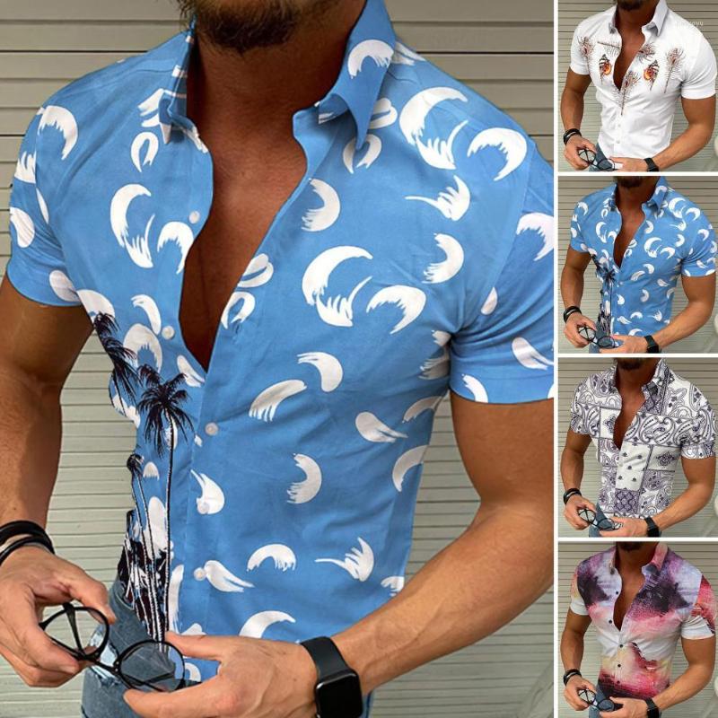 

Men's Casual Shirts Great Men Top Seashell Patterm Summer Shirt Artistic Colorful Print Slim Fit Vintage